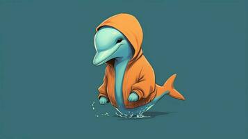 a cartoon dolphin with a hoodie and a hoodie photo