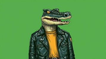un dibujos animados ilustración de un cocodrilo vistiendo foto