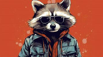 a cartoon illustration of a raccoon wearing a jacket photo