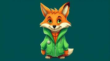 a cartoon fox with a green jacket and a green hoodie photo