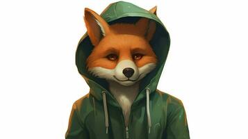 a cartoon fox with a green jacket and a green hoodie photo