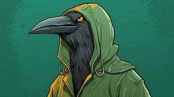 a cartoon image of a bird wearing a green jacket photo