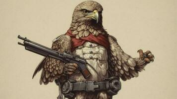 a cartoon image of a hawk with a gun and a gun on photo