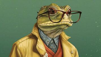 a cartoon image of a lizard wearing a jacket and photo