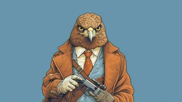 a cartoon image of a hawk with a gun and a gun on photo