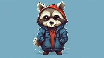 a cartoon image of a raccoon wearing a hoodie photo