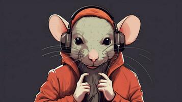 a cartoon image of a rat wearing headphones photo