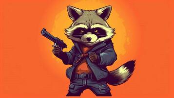 a cartoon of a raccoon with a gun in his hand photo