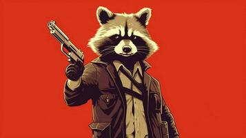 a cartoon of a raccoon with a gun in his hand photo
