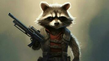 a cartoon of a raccoon with a gun in his hand photo