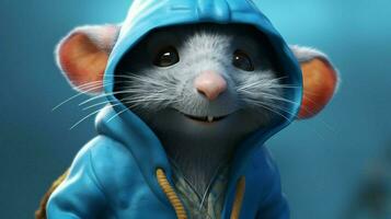 a cartoon rat with a blue hoodie and a blue hoodi photo