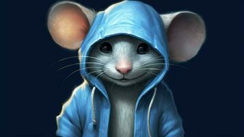 a cartoon rat with a blue hoodie and a blue hoodi photo