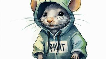 a cartoon rat with a hoodie and a hoodie that say photo