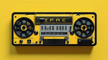 a cassette player with a yellow and black label t photo