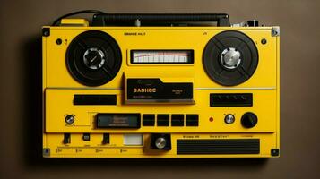 a cassette player with a yellow and black label t photo