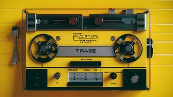 a cassette player with a yellow and black label t photo