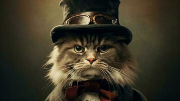 un gato vistiendo lentes y un negro bordeado sombrero foto