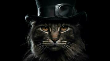 un gato vistiendo lentes y un negro bordeado sombrero foto