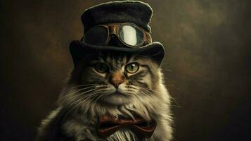 a cat wearing glasses and a black rimmed hat photo
