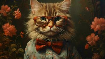 a cat wearing glasses and a pair of glasses photo