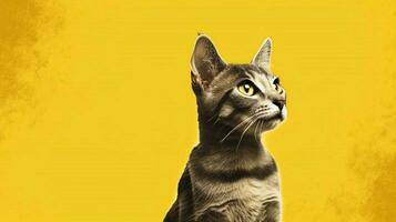 a cat with a yellow background photo