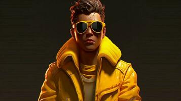 a character wearing a yellow jacket and sunglasse photo