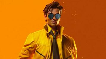 a character wearing a yellow jacket and sunglasse photo