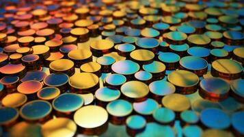 a close up of a shiny metallic and colorful surfa photo