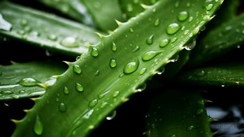 un cerca arriba de un áloe vera planta con agua gota foto