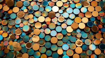 a close up of a shiny metallic and colorful surfa photo
