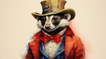 a colorful illustration of a badger wearing a hat photo