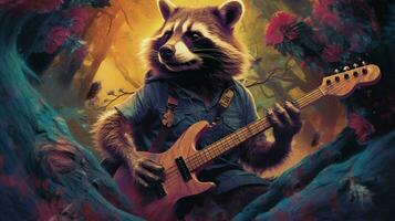 a colorful poster for a band called raccoon photo