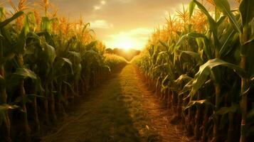 a corn field with the sun shining on it photo