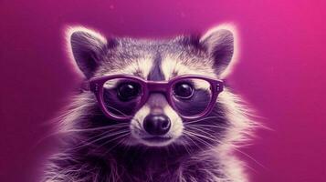 un digital Arte de un mapache con lentes y un pur foto