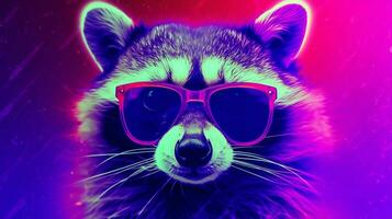 a digital art of a raccoon with glasses and a pur photo