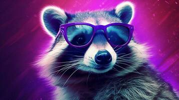 a digital art of a raccoon with glasses and a pur photo