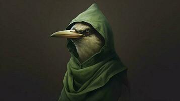 a digital art print of a bird with a green hood a photo