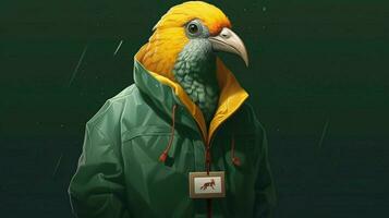 un digital ilustración de un pájaro vistiendo un verde foto