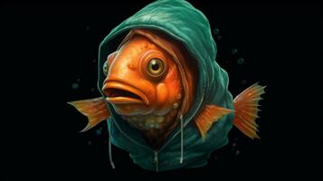 a digital illustration of a fish wearing a hoodie photo