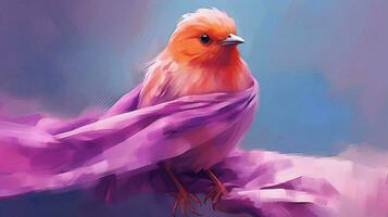 a digital painting of a bird with a pink scarf on photo