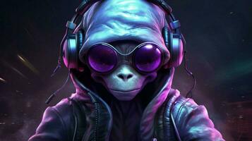 a digital painting of a alien with headphones photo