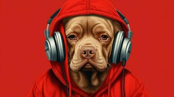 a dog in a red hoodie with a red hoodie photo