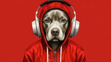 a dog in a red hoodie with a red hoodie photo