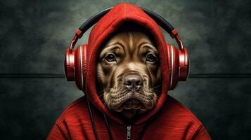 a dog in a red hoodie with a red hoodie photo