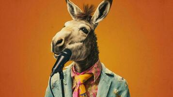 a donkey in a jacket with a microphone in his ear photo