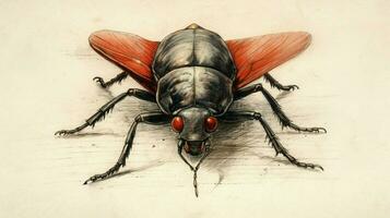 un dibujo de un cucaracha con rojo ojos y un rojo foto