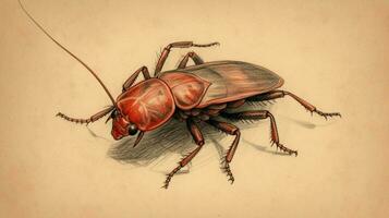 a drawing of a cockroach with red eyes and a red photo