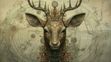 a drawing of a deer with a mechanical head photo