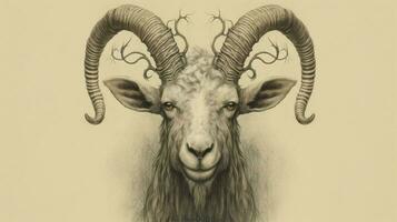 a drawing of a goat with horns and a head photo