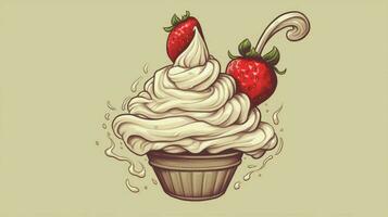 a drawing of whipped cream with a strawberry photo